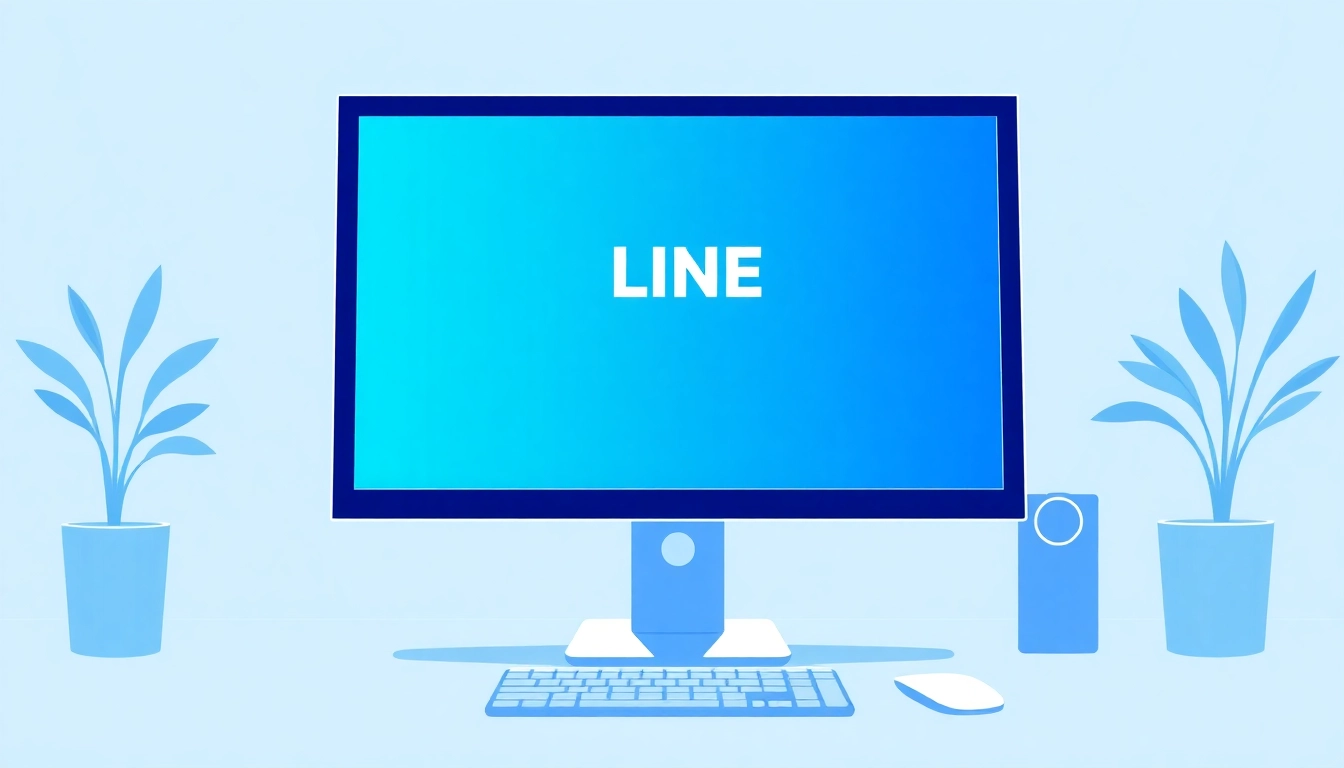 Download the LINE電腦版官方下載 app interface displayed on a vibrant computer screen.