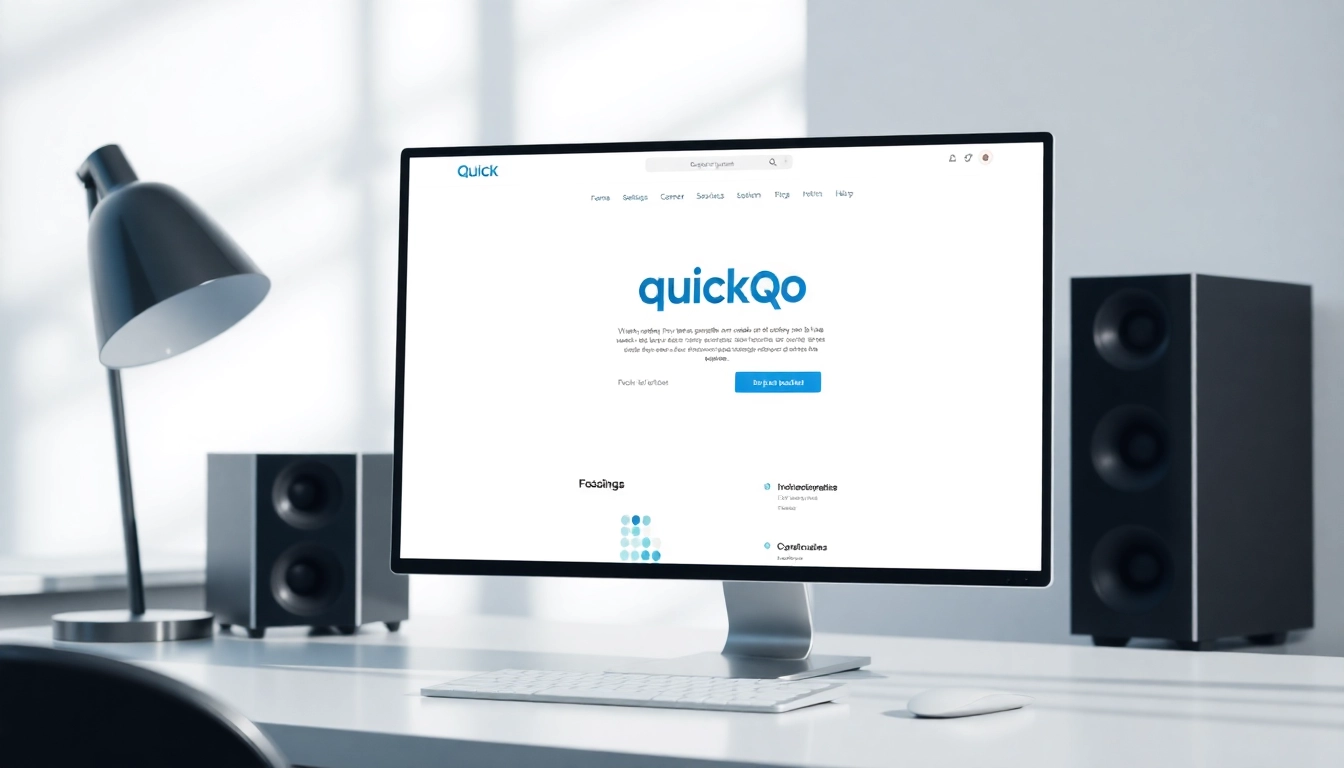 Showcase the quickq官网 homepage on a sleek device, highlighting its user-friendly design.