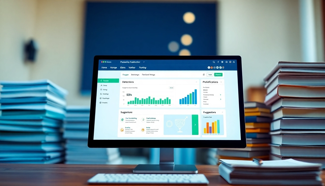 Engaging plagiarism detector tool interface showing accuracy metrics and suggestions.