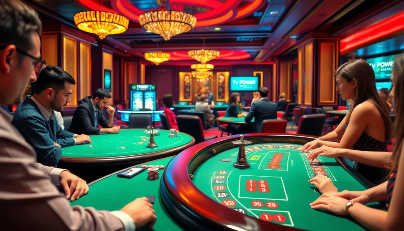 Experience live gaming excitement at TPower casino with players immersed in Baccarat and Roulette.